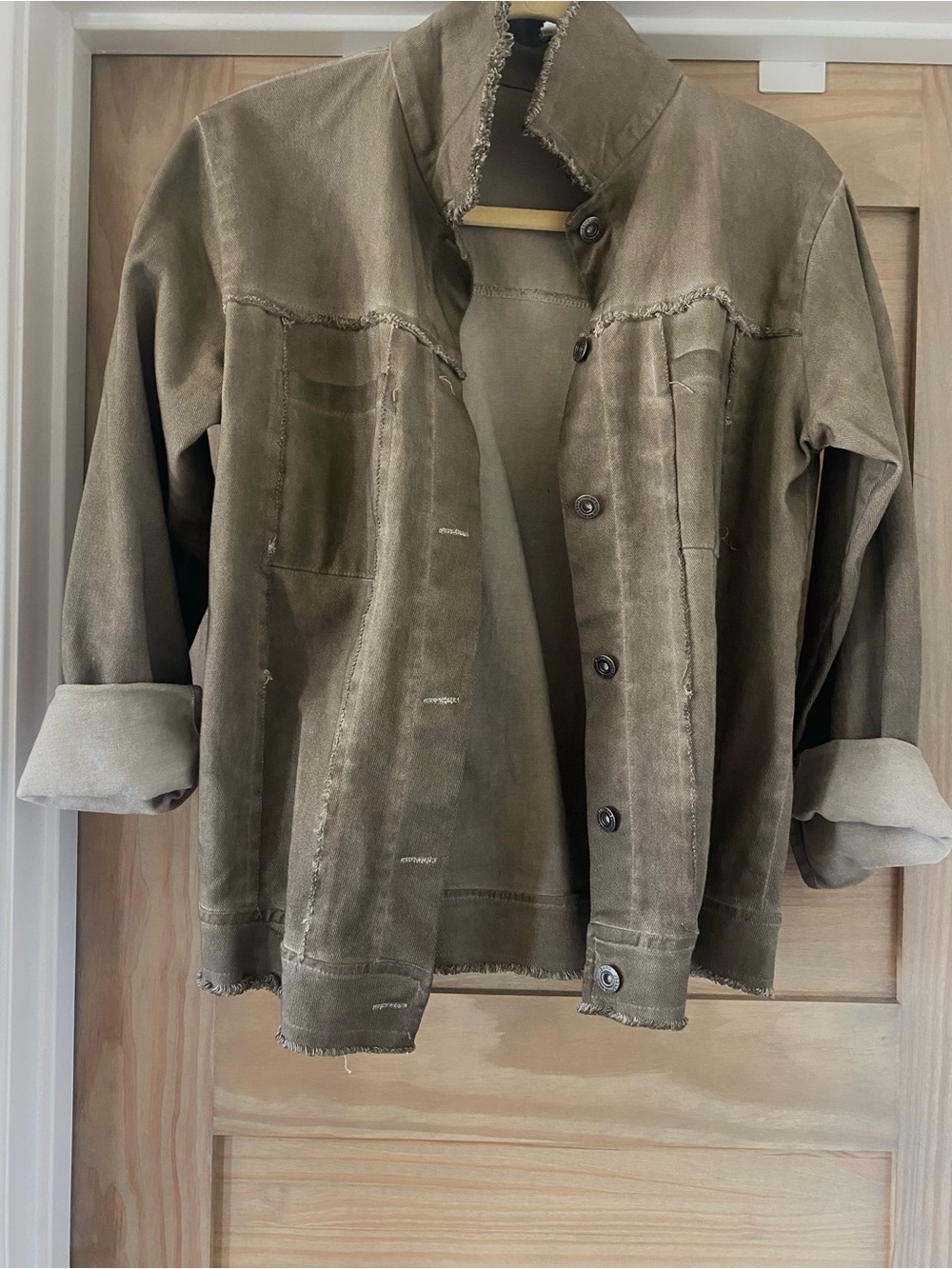 Olive Green Raw-Edge Button Front Jacket - Women